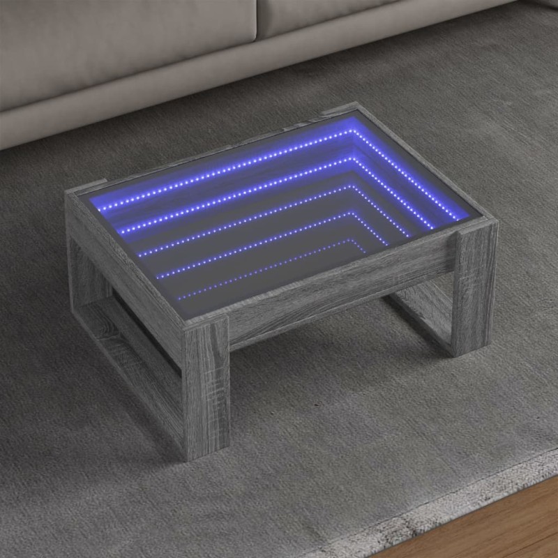 vidaXL Tavolino da Salotto con LED Infinity Grigio Sonoma 70x53x30 cm
