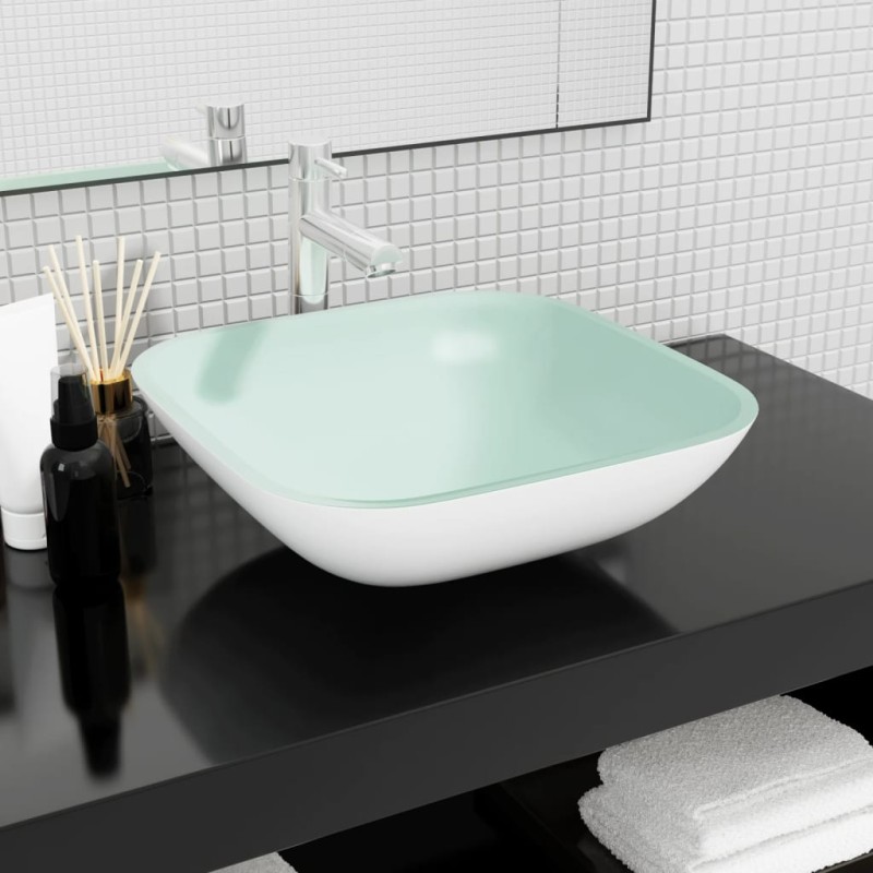 Lavandino in Vetro 42x42x14 cm Bianco Lavandino in Vetro 42x42x14 cm Bianco