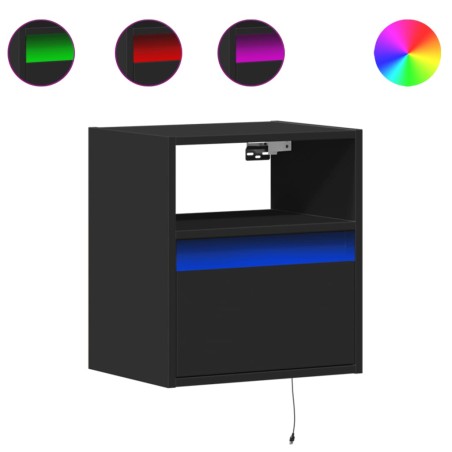 vidaXL Comodino a Parete con Luci LED Nero