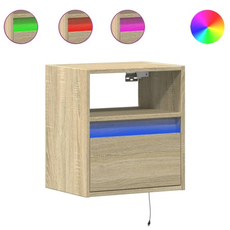 vidaXL Comodini a Parete con luci LED 2 pz Rovere Sonoma