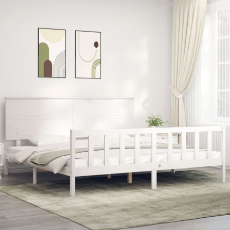vidaXL Giroletto Testiera Bianco Super King Size in Legno Massello