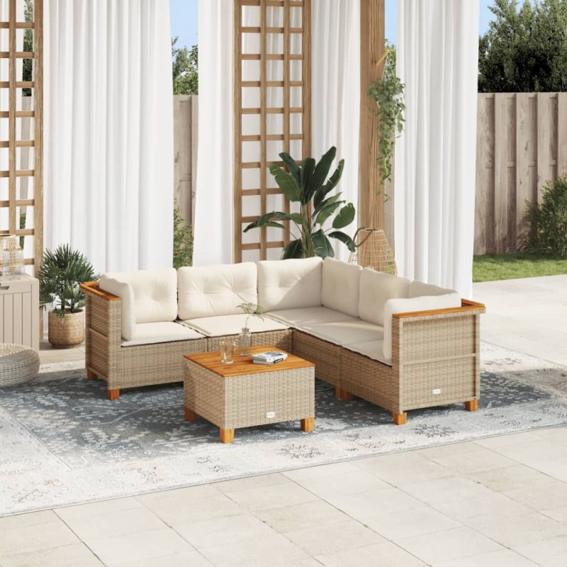 vidaXL Set Divano da Giardino 6 pz con Cuscini Beige in Polyrattan vidaXL Set Divano da Giardino 6 pz con Cuscini Beige in Polyrattan