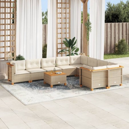 vidaXL Set Divano da Giardino 10 pz con Cuscini Beige in Polyrattan