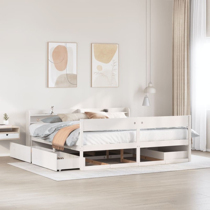 vidaXL Letto senza Materasso Bianco 180x200 cm Legno Massello di Pino vidaXL Letto senza Materasso Bianco 180x200 cm Legno Massello di Pino