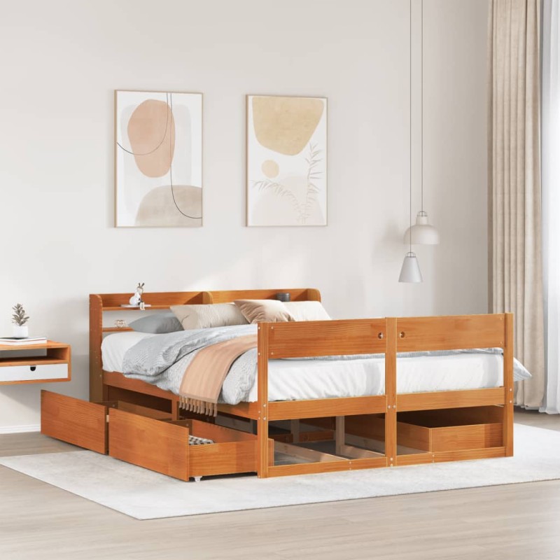 vidaXL Letto senza Materasso Marrone Cera 150x200 cm in Legno di Pino vidaXL Letto senza Materasso Marrone Cera 150x200 cm in Legno di Pino