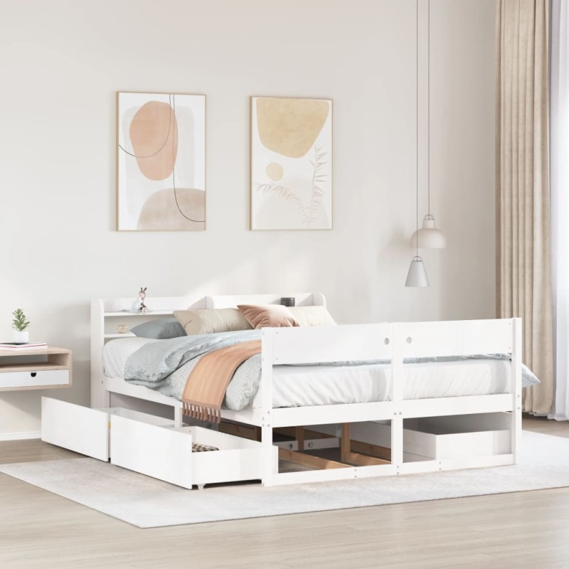 vidaXL Letto senza Materasso Bianco 140x200 cm Legno Massello di Pino vidaXL Letto senza Materasso Bianco 140x200 cm Legno Massello di Pino