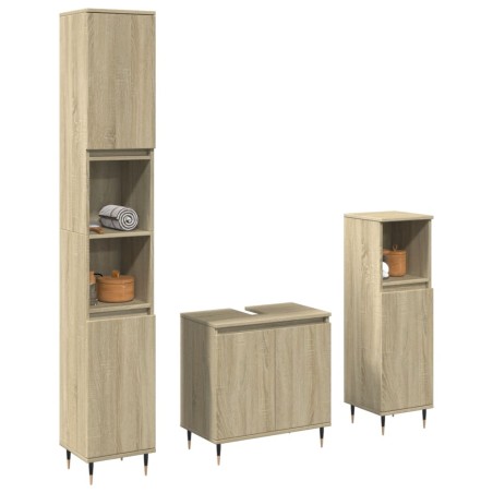 vidaXL Set Mobili da Bagno 3 pz Rovere Sonoma in Legno Multistrato