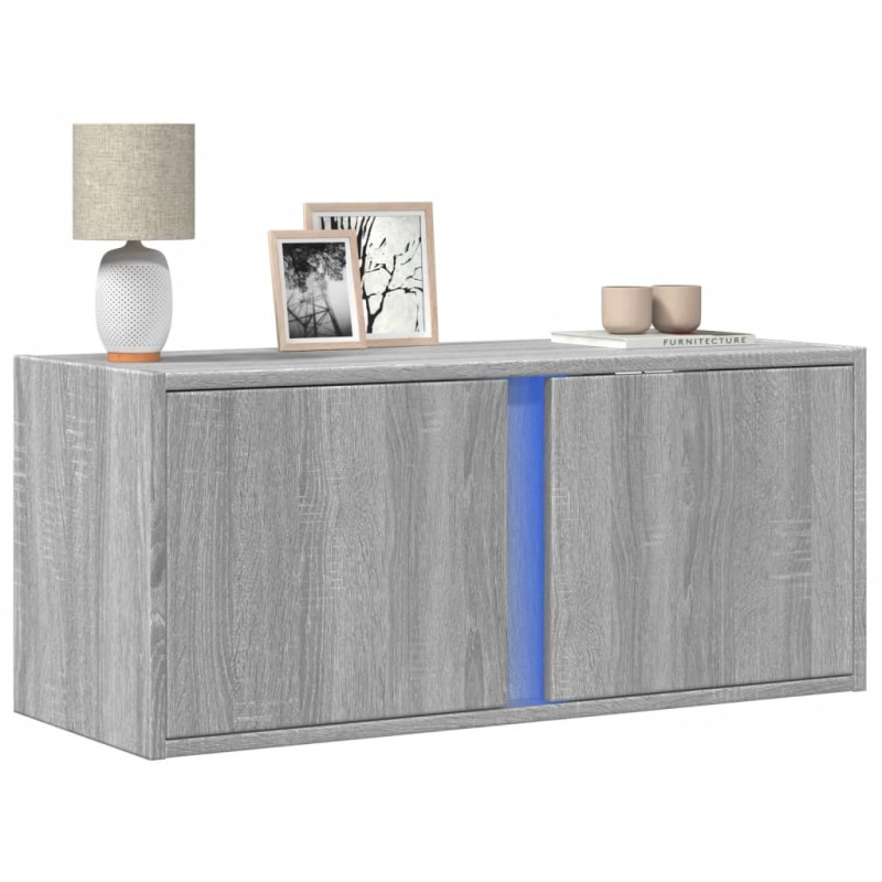 vidaXL Mobile TV a Parete con Luci LED Grigio Sonoma 80x31x35 cm vidaXL Mobile TV a Parete con Luci LED Grigio Sonoma 80x31x35 cm