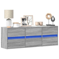 vidaXL Mobile TV a Parete con Luci LED Grigio Sonoma 130x31x45 cm