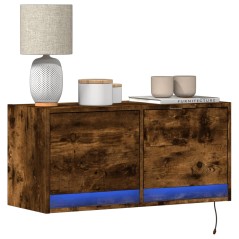 vidaXL Mobile TV a Parete con Luci LED Rovere Fumo 80x31x35 cm