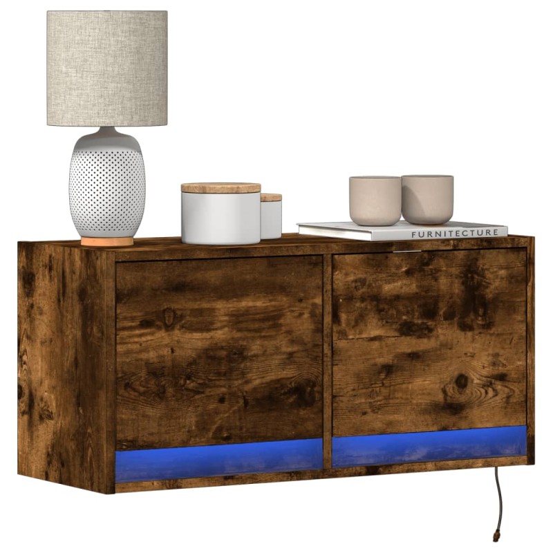 vidaXL Mobile TV a Parete con Luci LED Rovere Fumo 80x31x35 cm vidaXL Mobile TV a Parete con Luci LED Rovere Fumo 80x31x35 cm