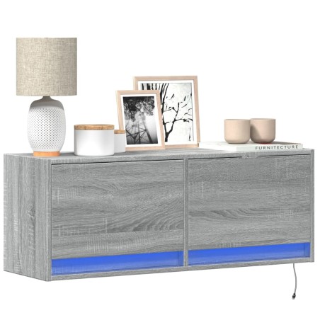 vidaXL Mobile TV a Parete con Luci LED Grigio Sonoma 100x31x35 cm