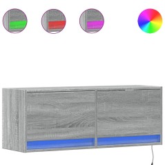 vidaXL Mobile TV a Parete con Luci LED Grigio Sonoma 100x31x35 cm