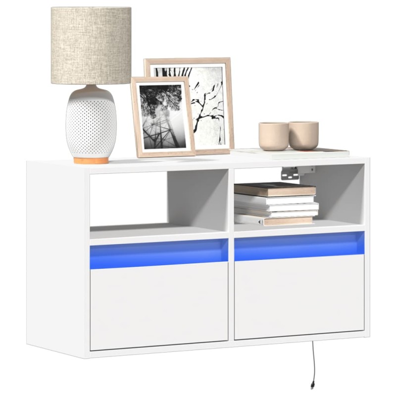 vidaXL Mobile TV a Parete con Luci LED Bianco 80x31x45 cm vidaXL Mobile TV a Parete con Luci LED Bianco 80x31x45 cm