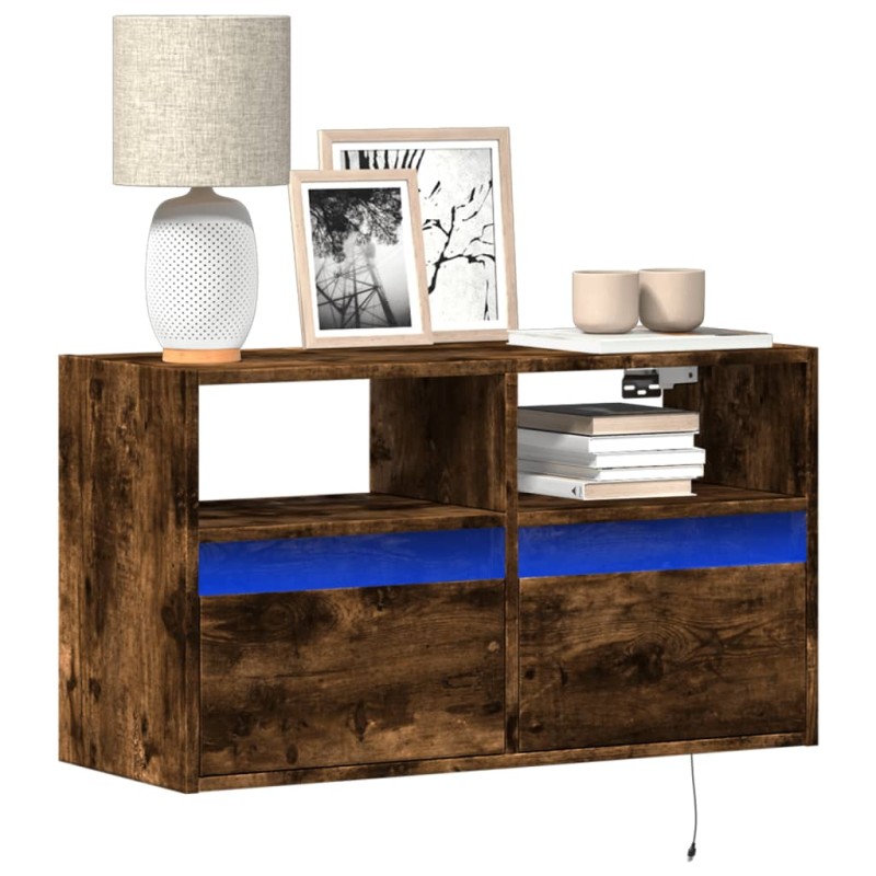 vidaXL Mobile TV a Parete con Luci LED Rovere Fumo 80x31x45 cm vidaXL Mobile TV a Parete con Luci LED Rovere Fumo 80x31x45 cm