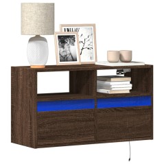 vidaXL Mobile TV a Parete con Luci LED Rovere Marrone 80x31x45 cm