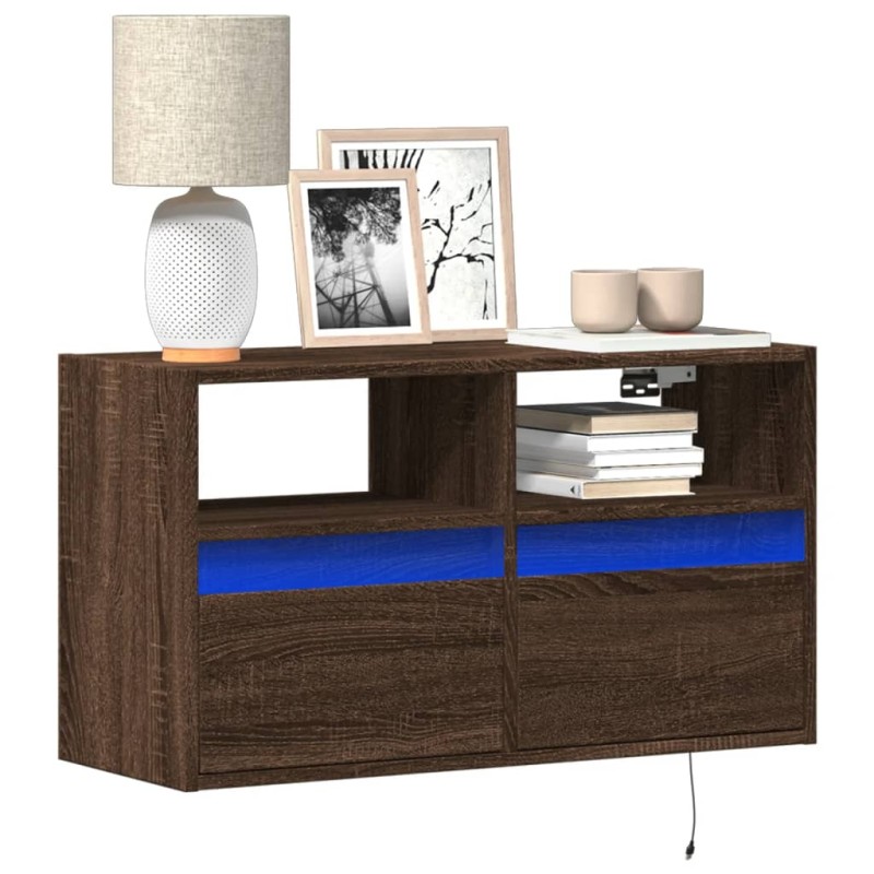 vidaXL Mobile TV a Parete con Luci LED Rovere Marrone 80x31x45 cm vidaXL Mobile TV a Parete con Luci LED Rovere Marrone 80x31x45 cm