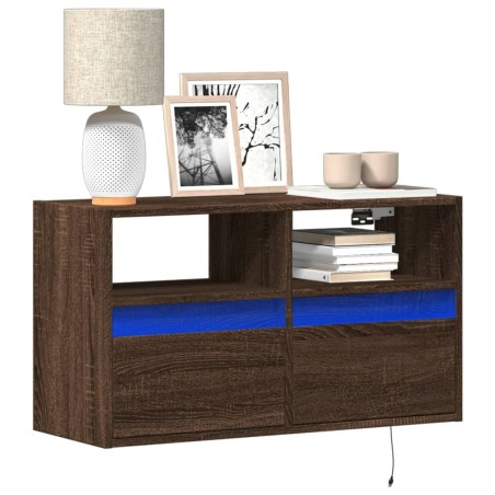 vidaXL Mobile TV a Parete con Luci LED Rovere Marrone 80x31x45 cm