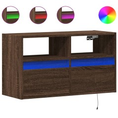vidaXL Mobile TV a Parete con Luci LED Rovere Marrone 80x31x45 cm