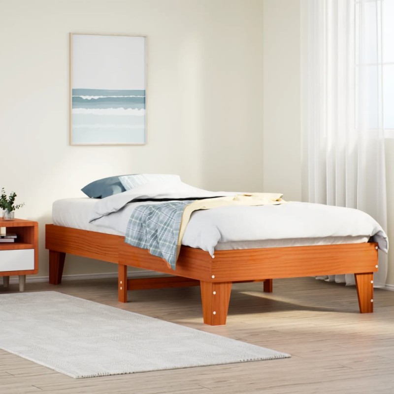 vidaXL Letto senza Materasso Marrone Cera 100x200 cm in Legno di Pino vidaXL Letto senza Materasso Marrone Cera 100x200 cm in Legno di Pino