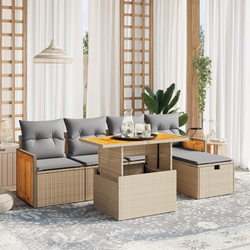 vidaXL Set Divano da Giardino 6 pz con Cuscini Beige in Polyrattan vidaXL Set Divano da Giardino 6 pz con Cuscini Beige in Polyrattan