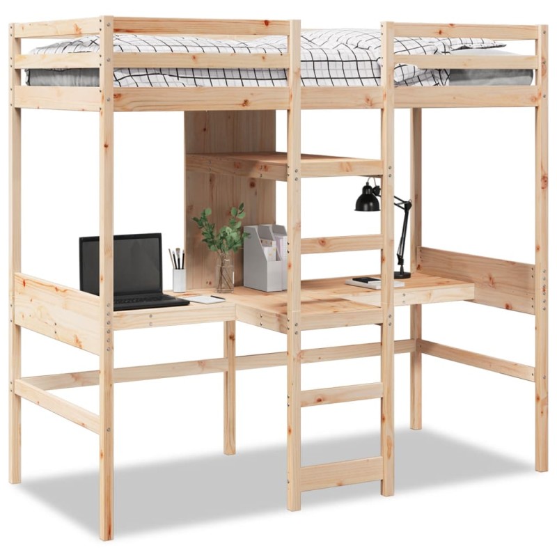 vidaXL Giroletto Soppalco con Scrivanie e Ripiani 90x200cm Legno Pino vidaXL Giroletto Soppalco con Scrivanie e Ripiani 90x200cm Legno Pino