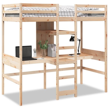 vidaXL Giroletto Soppalco con Scrivanie e Ripiani 90x200cm Legno Pino