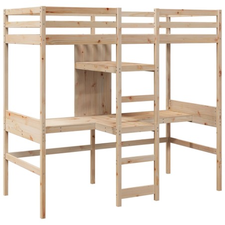 vidaXL Giroletto Soppalco con Scrivanie e Ripiani 90x200cm Legno Pino