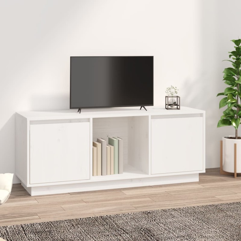 Mobile Porta TV Bianco 110,5x35x44 cm in Legno Massello di Pino Mobile Porta TV Bianco 110,5x35x44 cm in Legno Massello di Pino