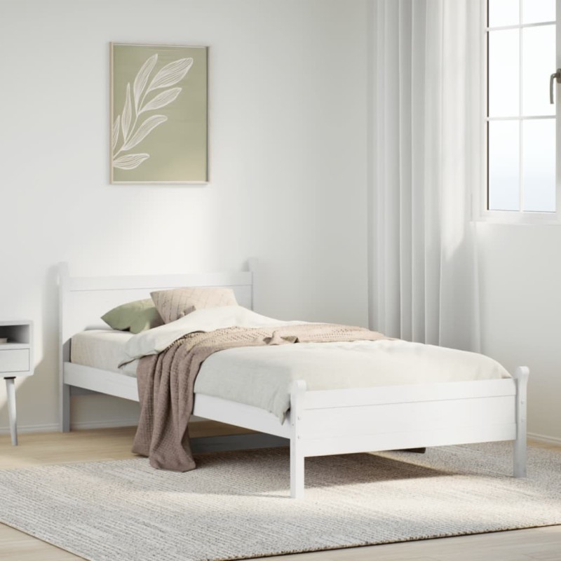 vidaXL Letto senza Materasso Bianco 90x190 cm in Legno Massello Pino vidaXL Letto senza Materasso Bianco 90x190 cm in Legno Massello Pino