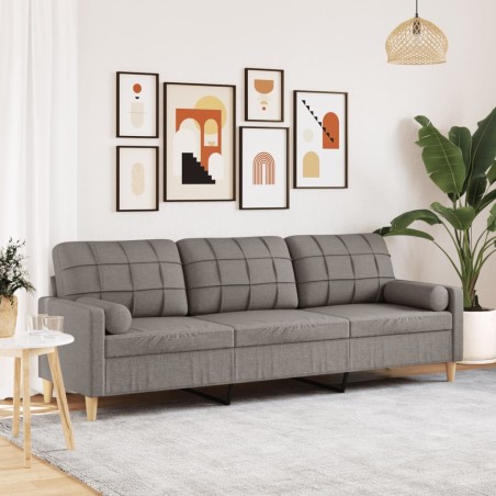 vidaXL Divano a 3 Posti con Cuscini Tortora 210 cm in Tessuto