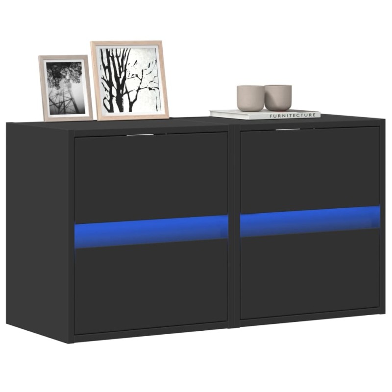 vidaXL Mobili TV a Parete con Luci LED 2pz Neri 41x31x45 cm vidaXL Mobili TV a Parete con Luci LED 2pz Neri 41x31x45 cm