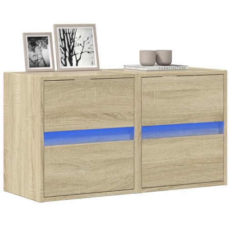 vidaXL Mobili TV a Parete con Luci LED 2pz Rovere Sonoma 41x31x45 cm