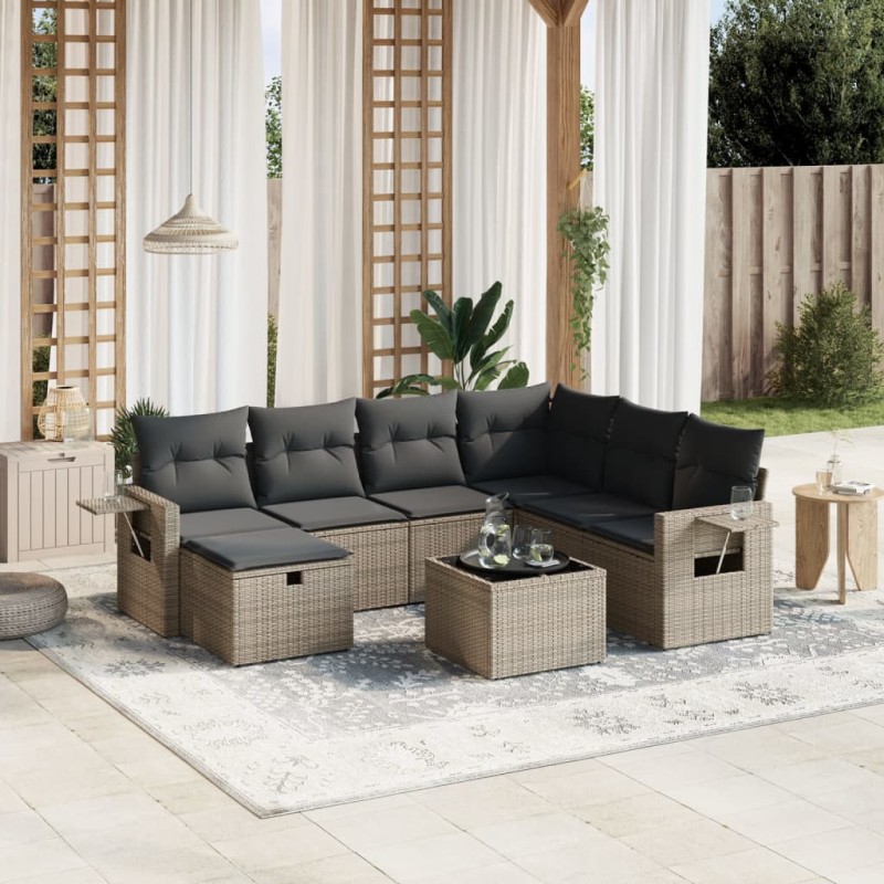 vidaXL Set Divano da Giardino 8 pz con Cuscini Grigio in Polyrattan vidaXL Set Divano da Giardino 8 pz con Cuscini Grigio in Polyrattan