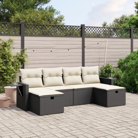 vidaXL Set Divano da Giardino 6 pz con Cuscini Nero in Polyrattan