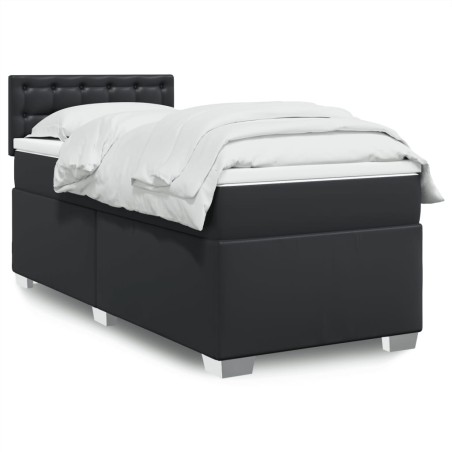 vidaXL Giroletto a Molle con Materasso Nero 90x200 cm in Similpelle