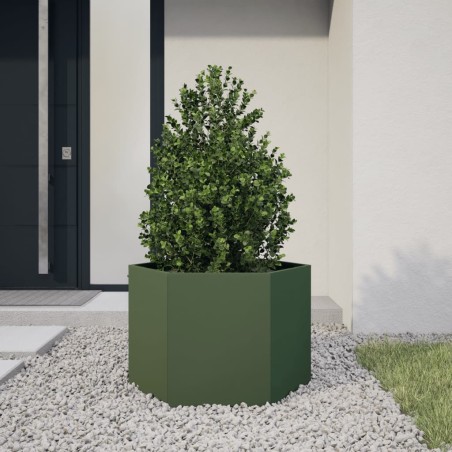 vidaXL Fioriera da Giardino Verde Oliva Esagono 69x60x45 cm in Acciaio