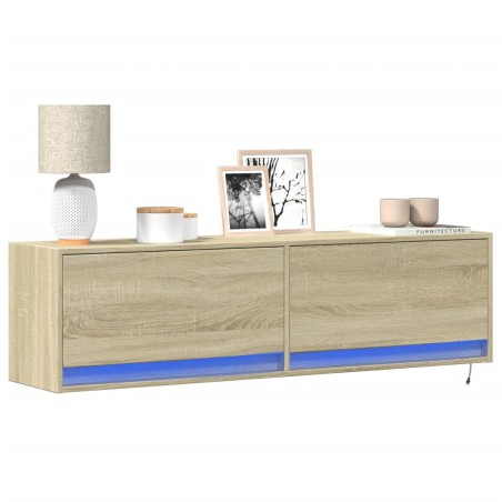 vidaXL Mobile TV a Parete con Luci LED Rovere Sonoma 140x31x38 cm