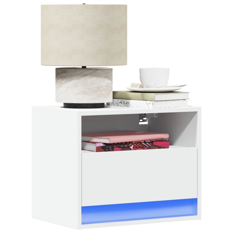 vidaXL Comodino a Parete con Luci LED Bianco vidaXL Comodino a Parete con Luci LED Bianco