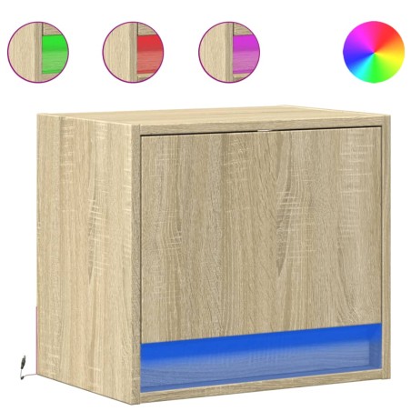 vidaXL Comodini a Parete con luci LED 2 pz Rovere Sonoma