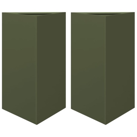vidaXL Fioriere 2 pz Verde Oliva Triangolari 50x43x75 cm in Acciaio