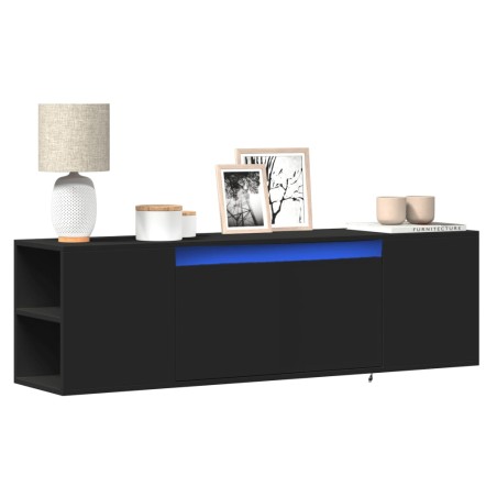 vidaXL Mobile TV a Parete con Luci LED Nero 135x31x39,5 cm
