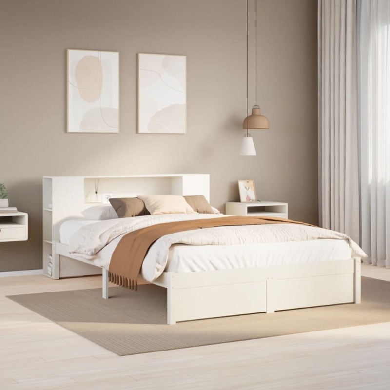 vidaXL Letto Libreria senza Materasso Bianco 135x190 cm Legno di Pino vidaXL Letto Libreria senza Materasso Bianco 135x190 cm Legno di Pino
