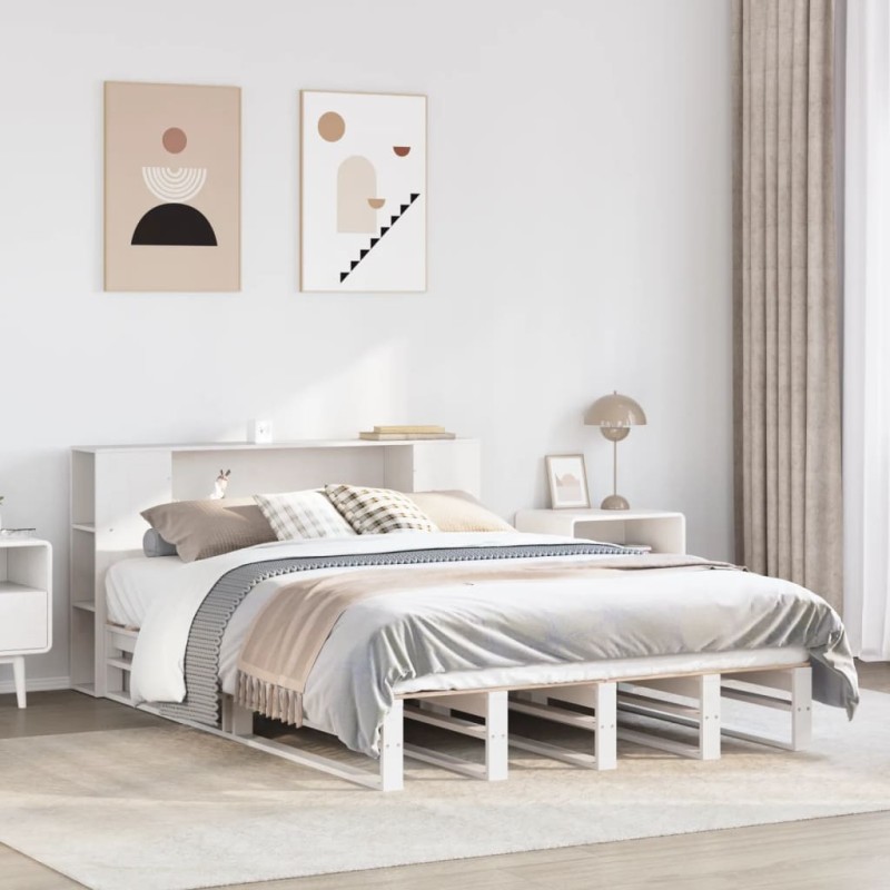 vidaXL Letto Libreria senza Materasso Bianco 160x200 cm Legno Massello vidaXL Letto Libreria senza Materasso Bianco 160x200 cm Legno Massello