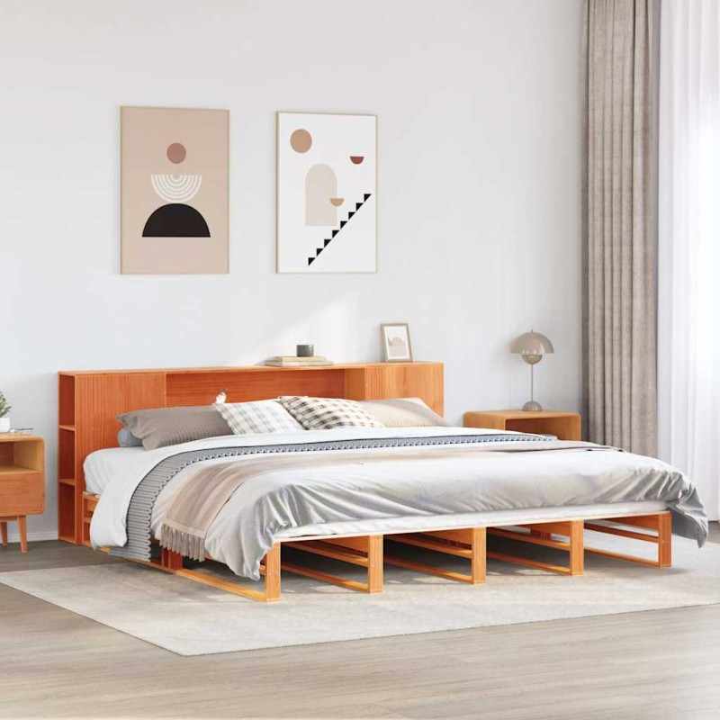 vidaXL Letto Libreria senza Materasso Marrone Cera 200x200 cm Legno vidaXL Letto Libreria senza Materasso Marrone Cera 200x200 cm Legno