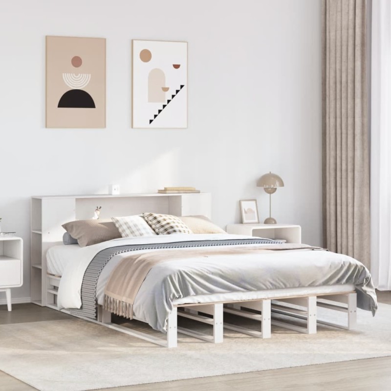 vidaXL Letto Libreria senza Materasso Bianco 135x190 cm Legno Massello vidaXL Letto Libreria senza Materasso Bianco 135x190 cm Legno Massello