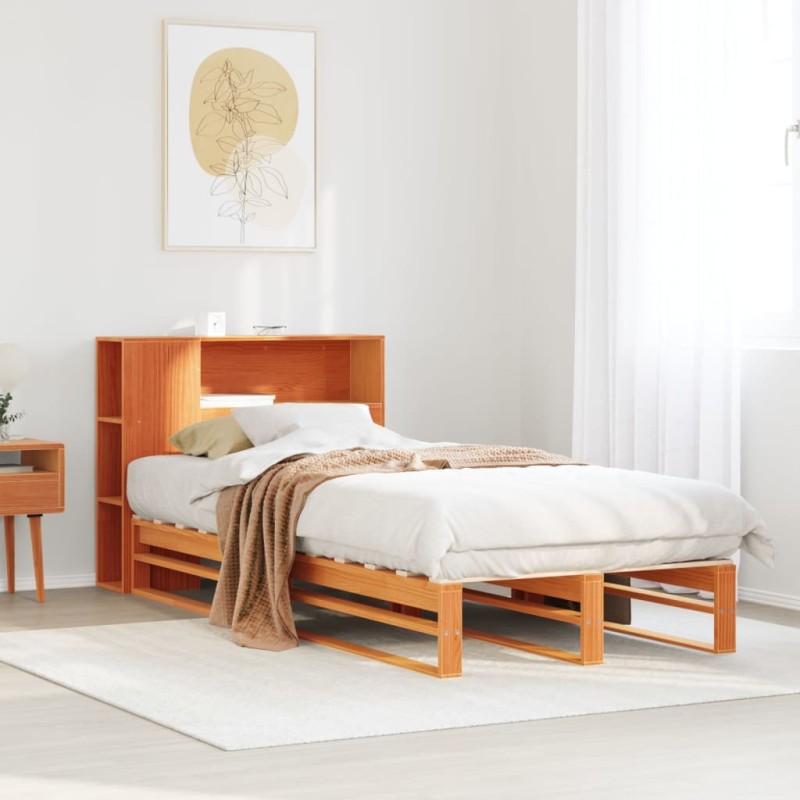 vidaXL Letto Libreria senza Materasso Marrone Cera 75x190 cm Legno vidaXL Letto Libreria senza Materasso Marrone Cera 75x190 cm Legno