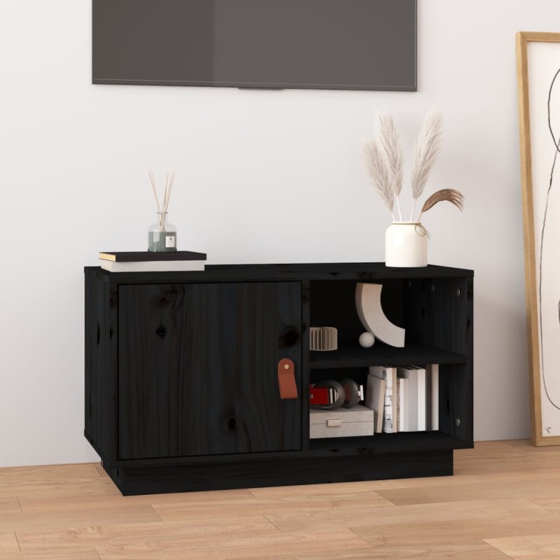 Mobile Porta TV Nero 70x34x40 cm in Legno Massello di Pino Mobile Porta TV Nero 70x34x40 cm in Legno Massello di Pino