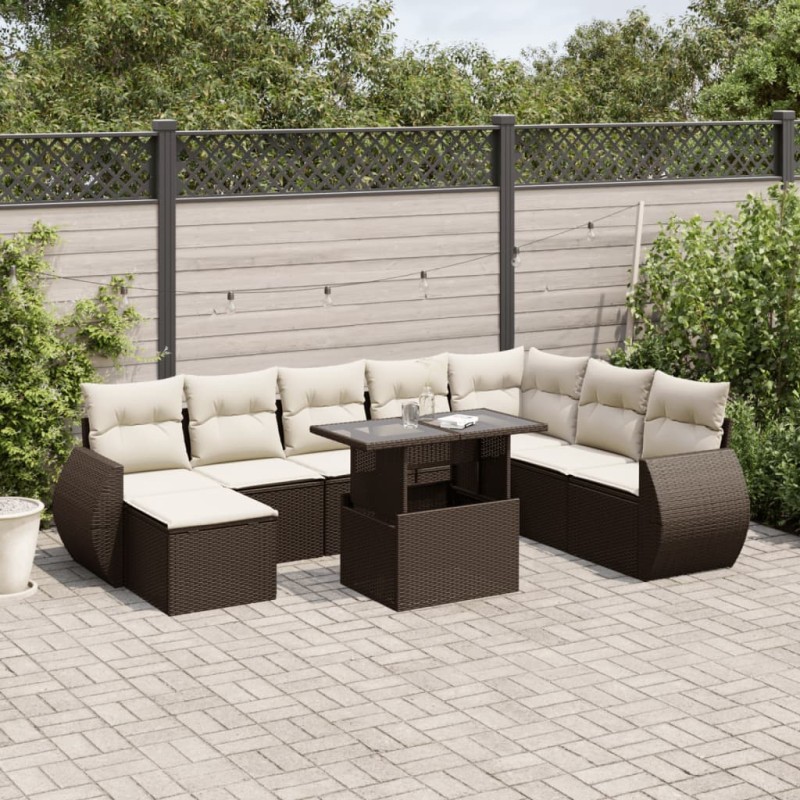 vidaXL Set Divani da Giardino 9pz con Cuscini Marrone in Polyrattan