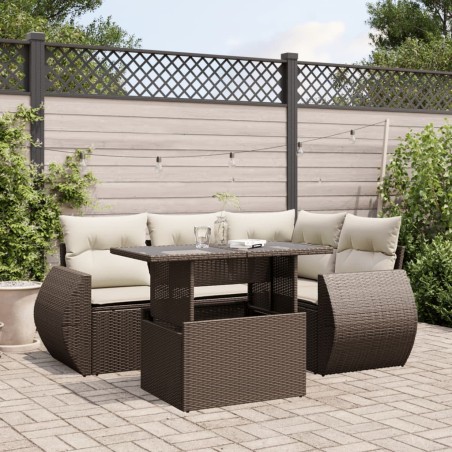 vidaXL Set Divano da Giardino 5 pz con Cuscini Marrone in Polyrattan